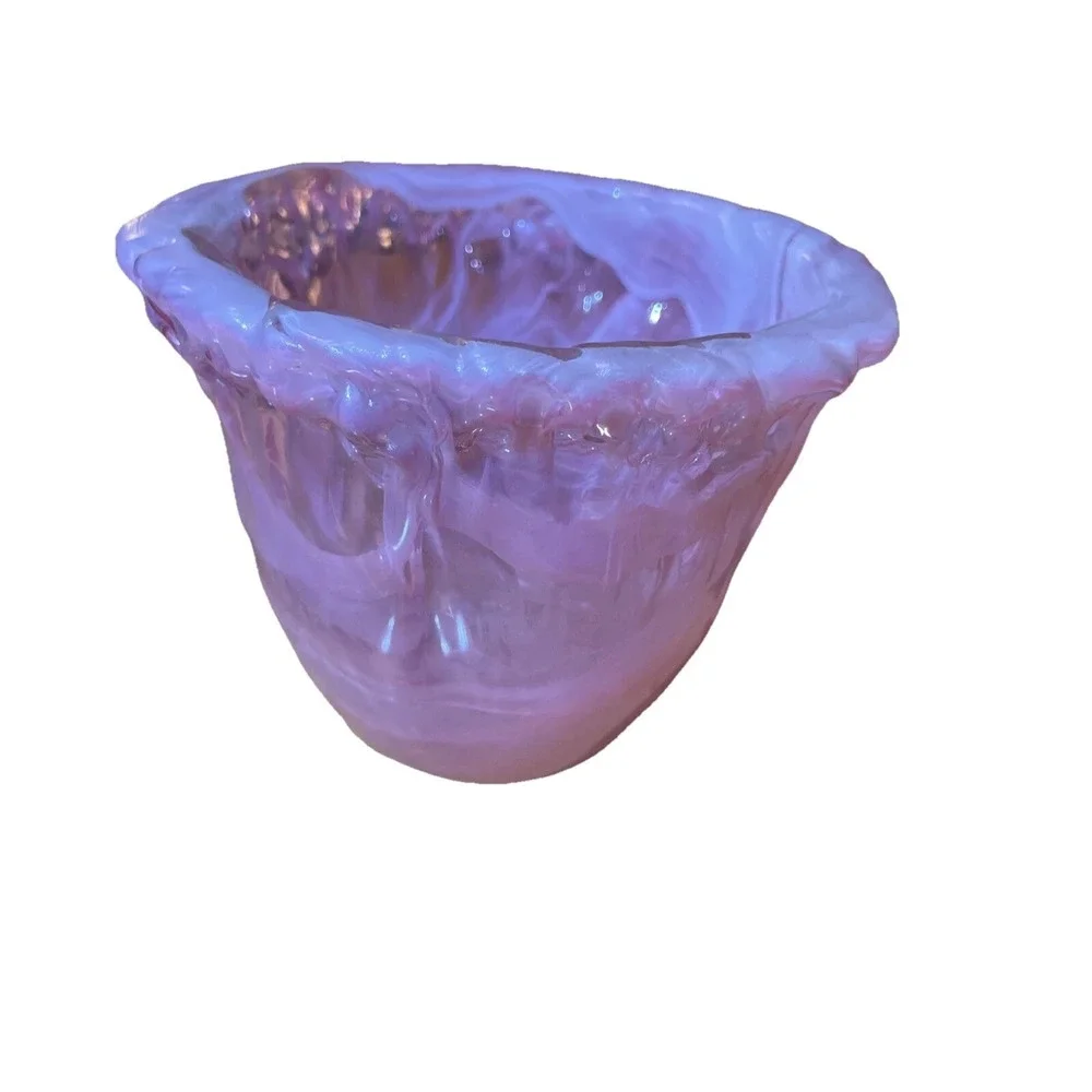 Anthropologie Pink Decorate Serial Ruffle Top Vase Unique Made in‎ Spain Glows